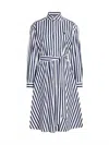 Polo Ralph Lauren Stripe Long Sleeve Cotton Shirtdress In Blue