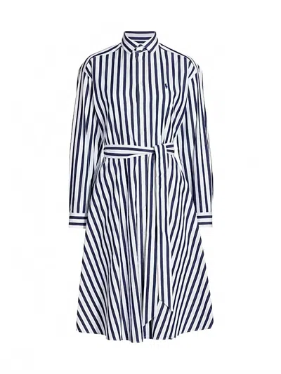POLO RALPH LAUREN WOMEN ELA SLEEVE DAY DRESS IN NAVY/WHITE