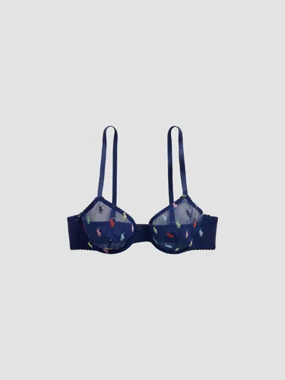 Polo Ralph Lauren Women's Embroidered Pony Mesh Unlined Demi Bra In Blue