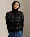 Polo Ralph Lauren Womens Polo Black Multi Fairisle Knitted Wool-blend Cardigan In Black