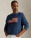 Polo Ralph Lauren Flag Pointelle Cotton-linen Sweater In Indigo,multi
