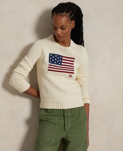 POLO RALPH LAUREN WOMEN'S FLAG COTTON CREWNECK SWEATER