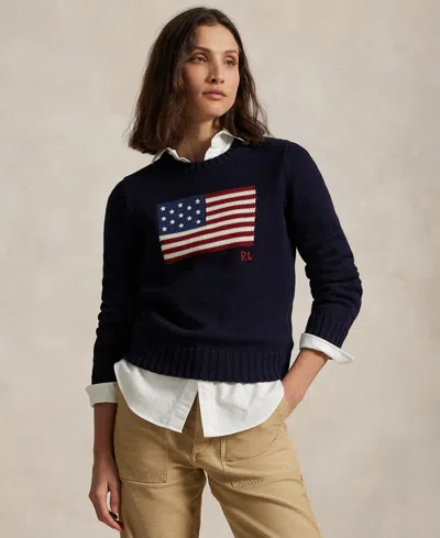 POLO RALPH LAUREN WOMEN'S FLAG COTTON CREWNECK SWEATER