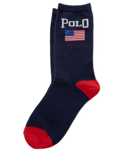 Polo Ralph Lauren Women's Flag Motif Crew Socks In Black