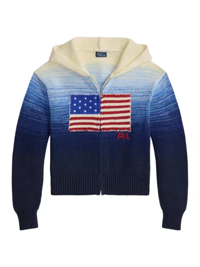 Polo Ralph Lauren Ombre Cotton Hoodie Knitwear Blue In Multi