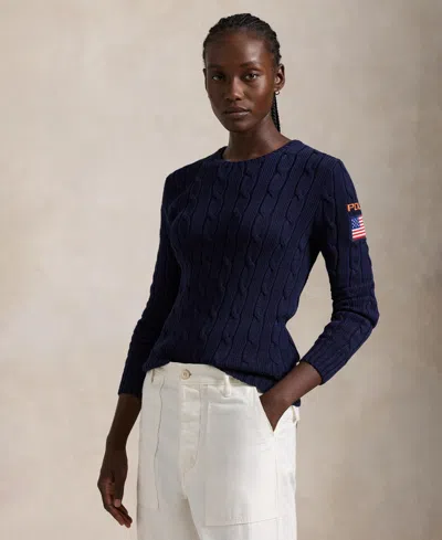 Polo Ralph Lauren Flag-patch Cable-knit Sweater In Hunter Navy