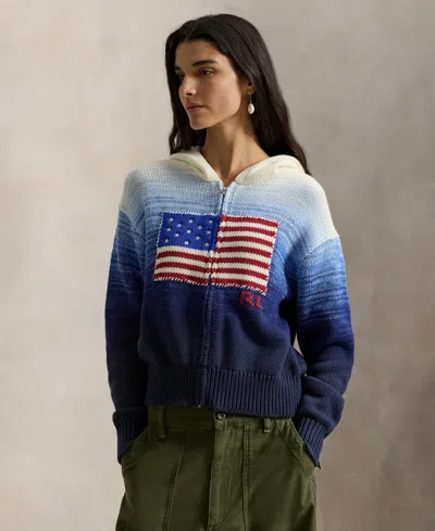 Polo Ralph Lauren Ombre Cotton Hoodie Knitwear Blue In Multi