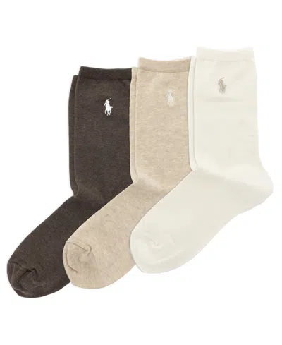 Polo Ralph Lauren Women's Flat Knit Crew Solid Socks, 3-pack In Ivory