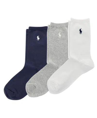 Polo Ralph Lauren Women's Flat Knit Crew Solid Socks, 3-pack In White