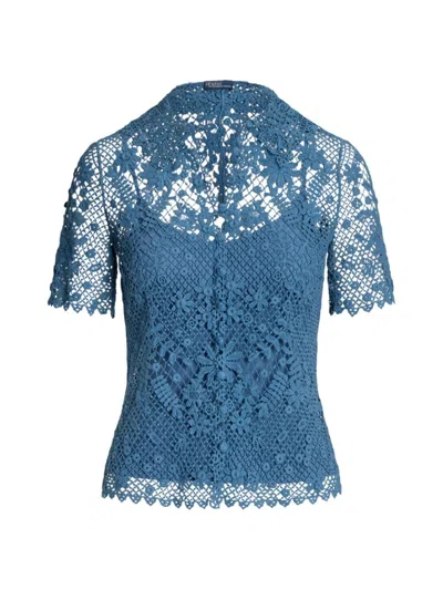 Polo Ralph Lauren Women's Floral Cotton Lace Blouse In Channel Blue
