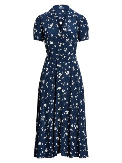 Polo Ralph Lauren Women's Hampton Belted Floral Crepe Midi-dress In Popcorn Floral