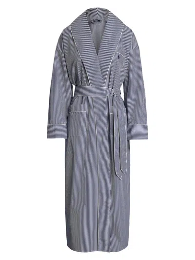 Polo Ralph Lauren Women's Heritage Cotton Wrap Robe In White Cloud Beacon Blue