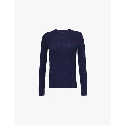 Polo Ralph Lauren Womens Hunter Navy Logo-embroidered Cable-knit Wool And Cashmere Jumper