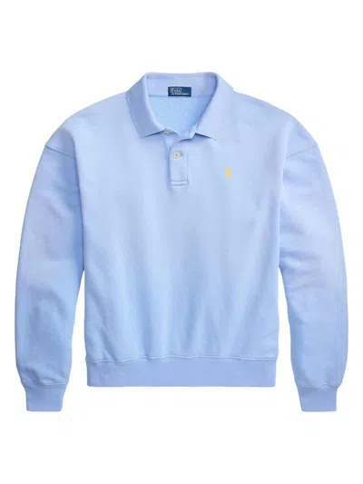Polo Ralph Lauren Women's Island Logo Fleece Cotton-blend Long-sleeve Polo Shirt In Blue