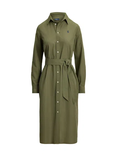 Polo Ralph Lauren Belted Embroidered Cotton And Linen-blend Maxi Dress In Green