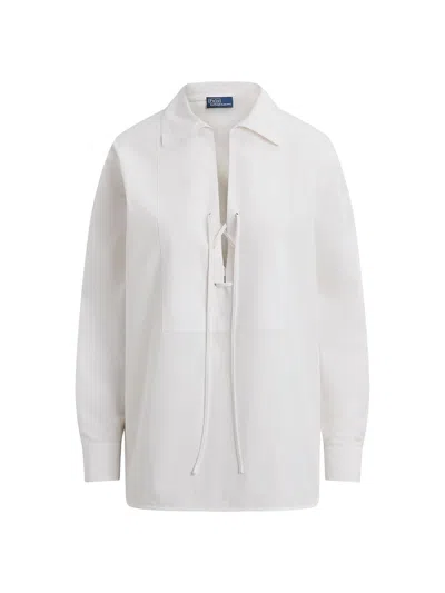 Polo Ralph Lauren Women's Lace-up Bib Cotton Shirt In White