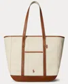 Polo Ralph Lauren Women's Leather-trim Canvas Medium Shopper Tote