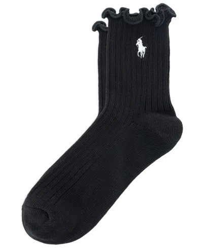 Polo Ralph Lauren Women's Lettuce Edge Anklet Socks 79132 In Black
