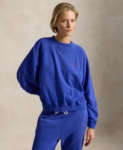 Polo Ralph Lauren Crew Neck Sweater Raglan Sleeves Ribbed Trims In Blue