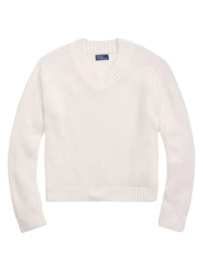 Polo Ralph Lauren Women's Linen-cotton V-neck Sweater In White