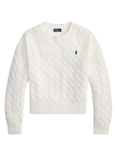 Polo Ralph Lauren Women's Logo Cable-knit Cotton Sweater In White