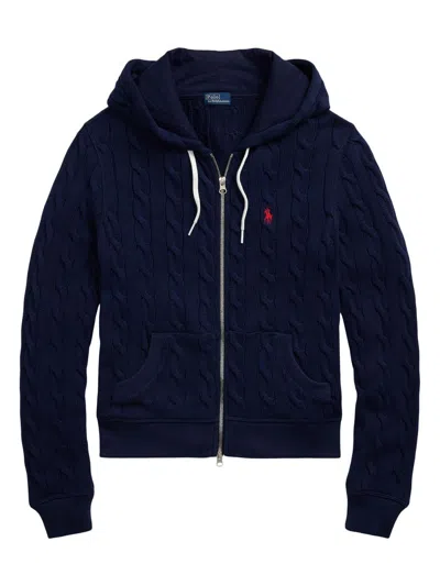 Polo Ralph Lauren Women's Logo Cotton Cable-knit Hoodie In Blue