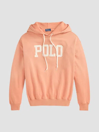 Polo Ralph Lauren Logo Lightweight Fleece Hoodie In Pastel Coral In Pink
