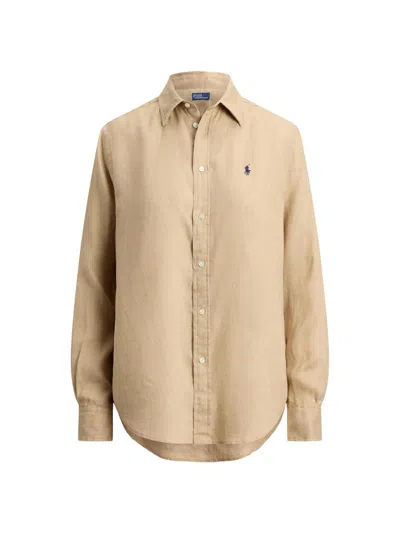 Polo Ralph Lauren Pony-embroidered Linen Shirt In Neutral