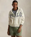 Polo Ralph Lauren Logo Cotton Zip-up Sweater In Cream,blue Multi