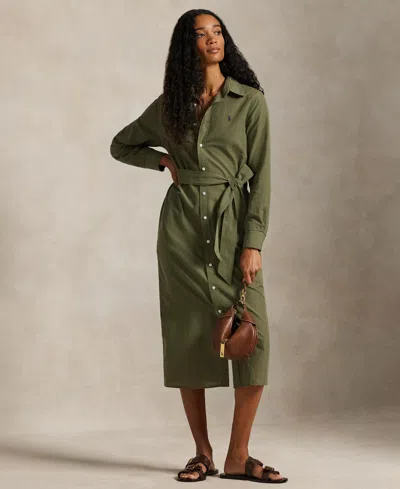 Polo Ralph Lauren Women's Long-sleeve Belted Shirtdress In Green
