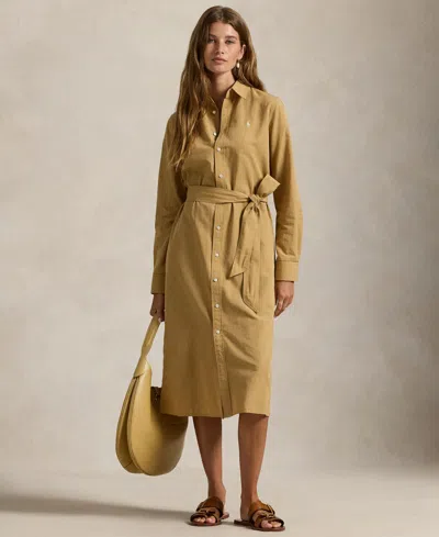 Polo Ralph Lauren Women's Long-sleeve Belted Shirtdress In Brown