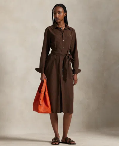 Polo Ralph Lauren Women's Long-sleeve Belted Shirtdress In Brown