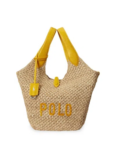 Polo Ralph Lauren Polo Play Raffia And Leather Tote Bag In Yellow