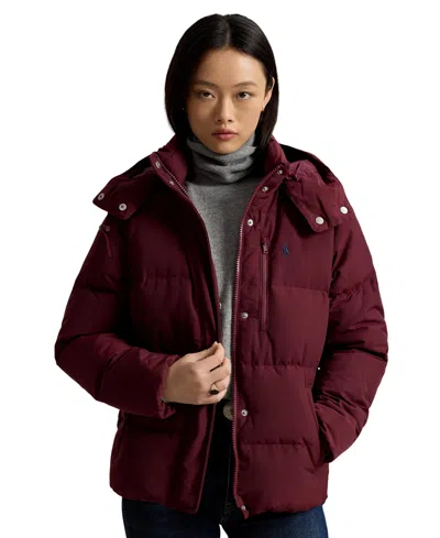 Polo Ralph Lauren Hooded Cropped Down Coat In Burgundy