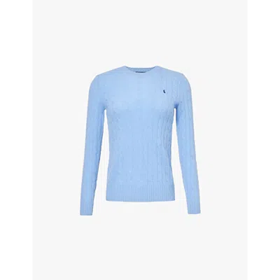 Polo Ralph Lauren Womens New Litchfield Blue Logo-embroidered Cable-knit Wool And Cashmere Jumper