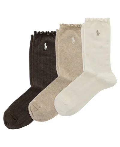 Polo Ralph Lauren Women's Openwork Lettuce-edge Cuff Socks, 3-pack In Multi