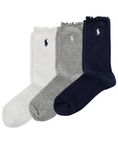 Polo Ralph Lauren Women's Openwork Lettuce-edge Cuff Socks, 3-pack In Multi