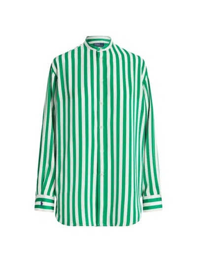 Polo Ralph Lauren Women's Oversized Silk Button-front Shirt In Green Awning Stripe