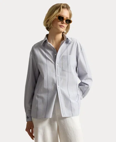 Polo Ralph Lauren Women's Oversize-fit Striped Cotton Shirt In Blue,cream