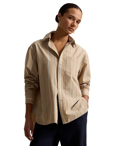 Polo Ralph Lauren Women's Oversize-fit Striped Cotton Shirt In Tan Cream