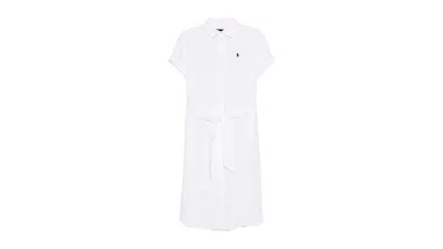 Pre-owned Polo Ralph Lauren Women's Oxford Belted Midi Dress In White