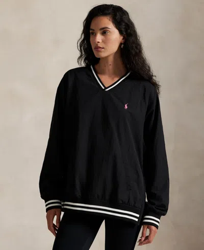 Polo Ralph Lauren Women's Pink Pony V-neck Pull-on Top In Black