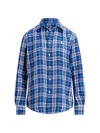 POLO RALPH LAUREN WOMEN'S PLAID LINEN BUTTON-FRONT SHIRT