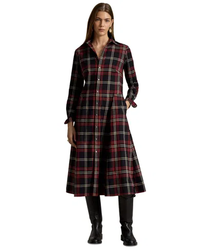 Polo Ralph Lauren Plaid Cotton Twill Shirtdress In Red Multi Plaid In Black