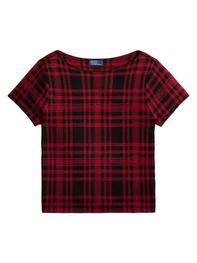 Polo Ralph Lauren Women's Plaid Short-sleeve Crop Sweater In Multi