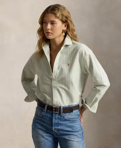 Polo Ralph Lauren Women's Point Collared Relaxed Fit Shirt In Gray