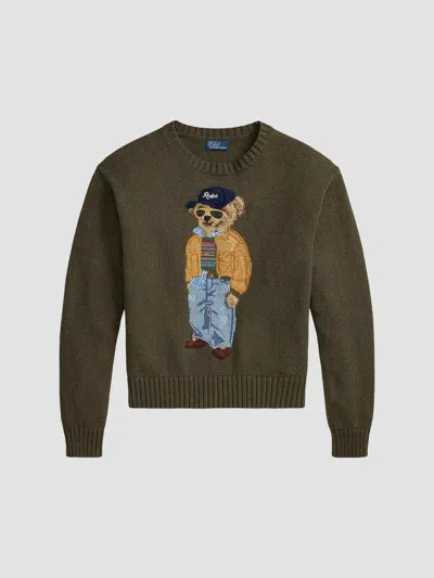 Polo Ralph Lauren Women's Polo Bear Cotton Crewneck Sweater In Green