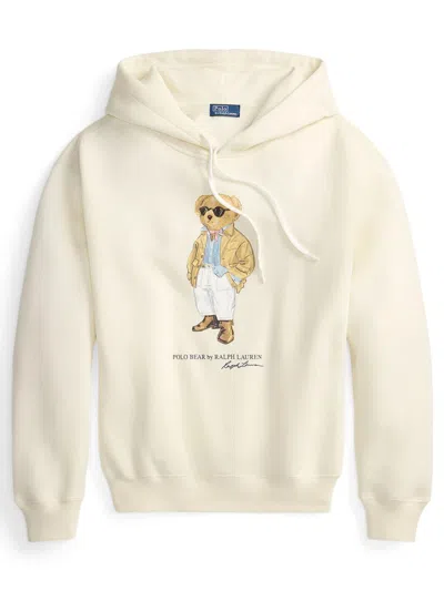 Polo Ralph Lauren Womens Parchment Cream Branded-print Cotton-blend Hoody In Yellow