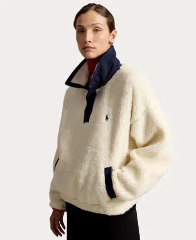 Polo Ralph Lauren Women's Polo Bear High-pile Fleece Funnel Neck Jacket In Clubhouse Cream Multi