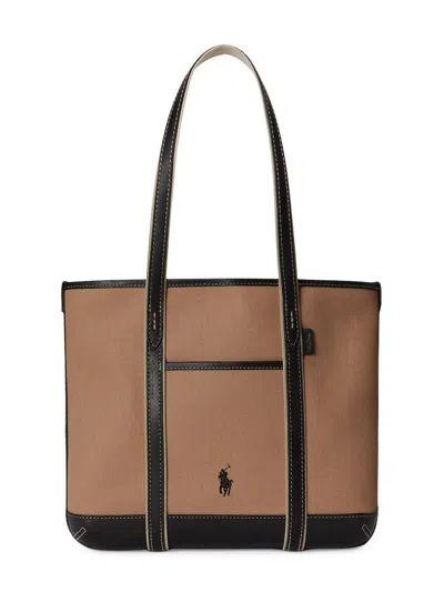 Polo Ralph Lauren Women's Polo Bear Leather-trim Canvas Tote Bag In Porcelain Black